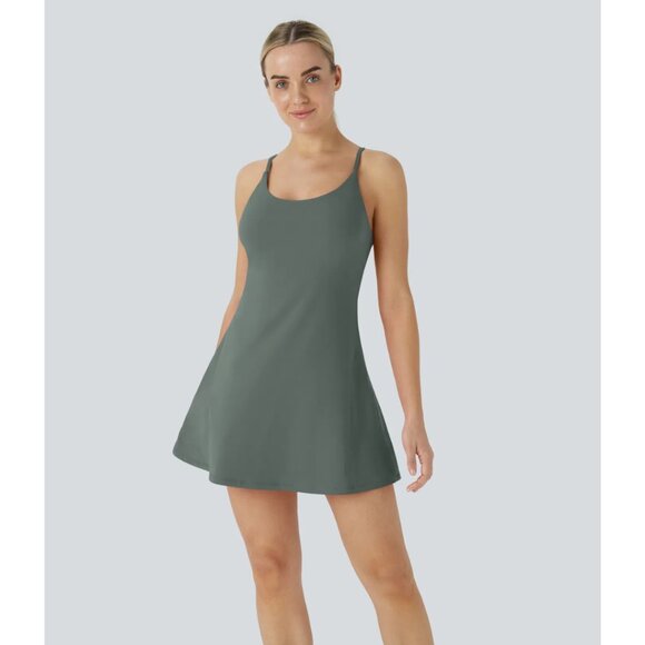 Halara SoftlyZero Plush Backless Active Dress Smokey Grey Green NWT Size Medium - Picture 1 of 6